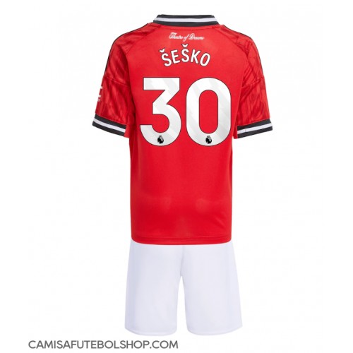 Camisa de time de futebol Manchester United Benjamin Sesko #30 Replicas 1º Equipamento Infantil 2025-26 Manga Curta (+ Calças curtas)